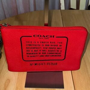 Coach Red Zip Pouch with Black Logo Print